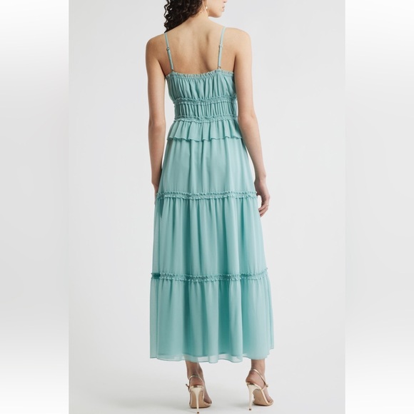 Chelsea28 teal aquifer Micro Ruffle Peplum Maxi Dress - Picture 3 of 6